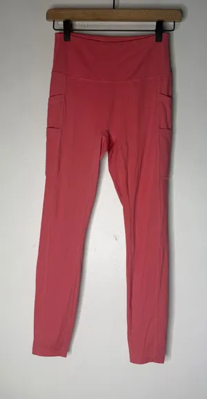 Halara High Waisted Athletic Leggings Coral Pink Yoga Pants with Side Pockets S thumbnail 1