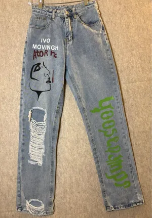Urbanic Graphic Graffiti Jeans Women’s S Y2K Distressed Ripped Streetwear Grunge thumbnail 1