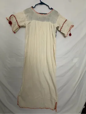 Mexican Hand Embroidered Dress Ivory Floral San Antonino Artisanal Boho(A852) thumbnail 11
