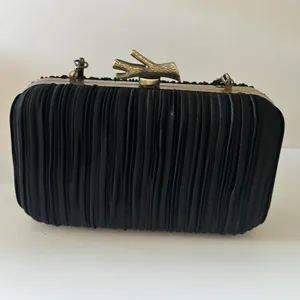 & Other Stories Black Pleated Clutch Golden Metal Purse Bag thumbnail 3