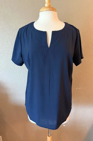 Design Collective Navy Blue Split Neck High Low Blouse Top L Size L thumbnail 1