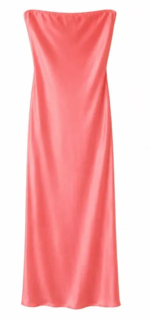 SNDYS Pink Satin Strapless Maxi Dress, NWT thumbnail 1