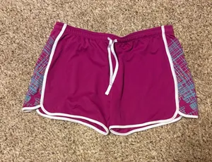 Under Armour Heat Gear Magenta Athletic Shorts with White Trim 💛💚 thumbnail 1