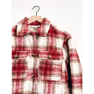 BB Dakota Steve Madden Red Cream Plaid Sherpa Shirt Jacket S thumbnail 2