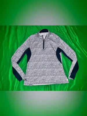 adidas Women's Grey Patterned V-Neck Pullover with Navy Panels size M- FLAW thumbnail 2