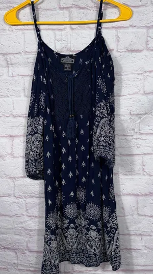 Angie Women's Boho Navy Blue Printed Medium Dress thumbnail 1