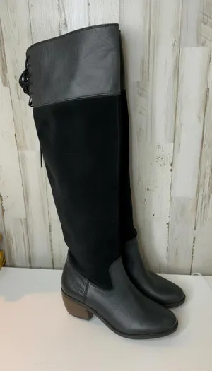 Lucky Brand Riding Boots Womens Size 6 Black Knee High Side Zip Block Heel thumbnail 1