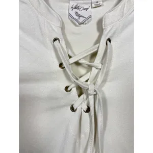 White Crow Womens‎ Shirt Sz M Ivory Faux Suede Lace Up Boho Soft Casual thumbnail 5