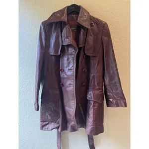 Vtg‎ Etienne Aigner Leather retro Jacket Sz 14 Burgundy Belted Button Front thumbnail 3