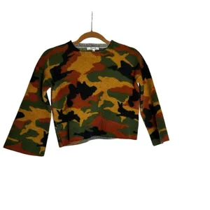 Madewell Merino Wool Bunny Rabbit Camo‎ Print Flare Bell Sleeve Cropped Sweater thumbnail 2