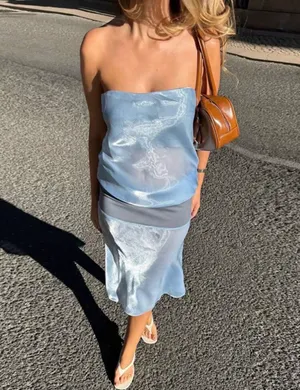 Satin strapless dress Blue Size M thumbnail 2