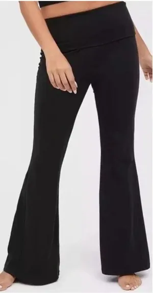 NWT Aerie Offline Flared Black OG Fold-over Leggings High Waisted Sports Sz S thumbnail 1