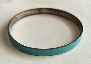 3/$20 Smooth Teal Blue and Gold Tone Thin Bangle Bracelet thumbnail 1