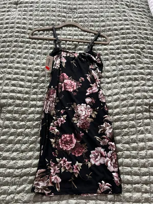 Mystique Boutique Black Mini Dress with Pink Floral Print thumbnail 3