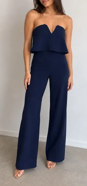 Lulus Power of Love Navy Blue Strapless Jumpsuit Medium Party Night Out thumbnail 1