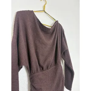 Showpo Alyce Mini Dress Size 4 Brown Ruched Off Shoulder Textured Knit thumbnail 8