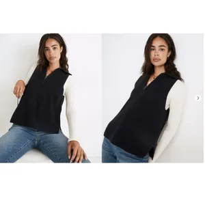 Madewell Half-Zip Sweater Vest Women's Large Navy Blue Knit Wool Blend thumbnail 2