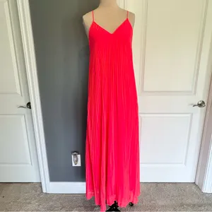 Victoria's Secret knife-pleat Maxi Dress, Neon Pink/Coral, Women's Size Medium thumbnail 2
