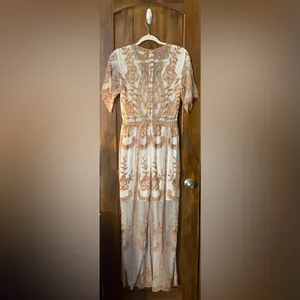 Altar’d State Elegant Cream and Brown Embroidered Dress thumbnail 5