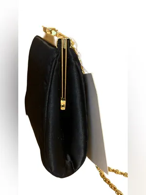 Slg Black And Gold Faux Pearl & Rhinestone Clasp Boxy Evening Bag thumbnail 9