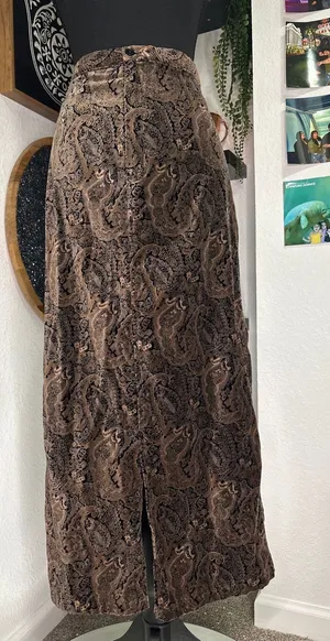 Vintage 90s Maren Sport Velvet Paisley Maxi Skirt Whimsigoth Fairycore 28" Waist thumbnail 1