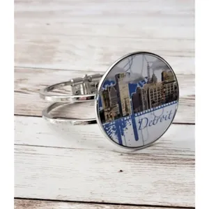 Detroit Hinged Bracelet / Bangle Silver Tone thumbnail 2