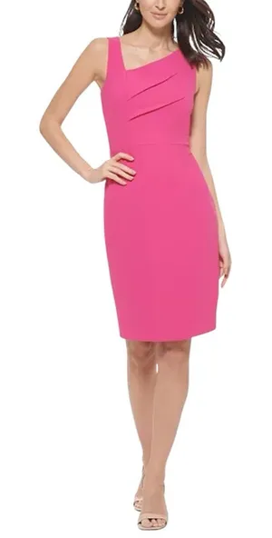 Calvin Klein Women's Asymmetrical-Neck Sheath Dress Size 14 thumbnail 1