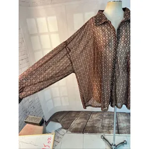 ASOS Design Brown Geometric Floral Print Semi Sheer Long Sleeve Blouse Size 24 thumbnail 2