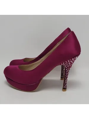 Fusia Pink Rhinestones Heel Satin Pumps Shoes By Olsenboye Size 7 thumbnail 11