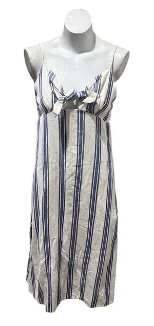 Roxy Sweetest Step Dress Womens M Blue White Striped Tie Front Midi thumbnail 1