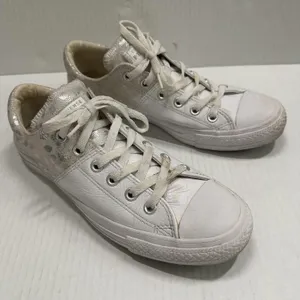 Converse One Star Shoes Womens 9 White‎ Leather Animal Print Glitter Sneakers thumbnail 1