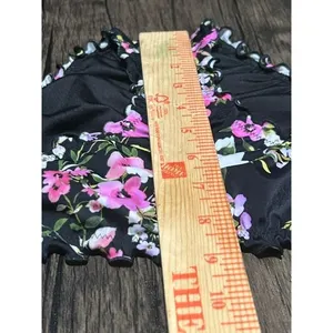 Shade & Shore‎ Womens Floral Bikini Set Black Pink Ruffle Edge Coquette Medium thumbnail 5