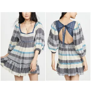 Free People All Lined Up Multi Striped Gauzy Mini Dress Boho Lightweight Blue Sm thumbnail 2