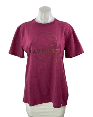 NEW Carhartt Womens Maroon Logo Graphic Loose Fit Short Sleeve T Shirt Tee Top M thumbnail 1