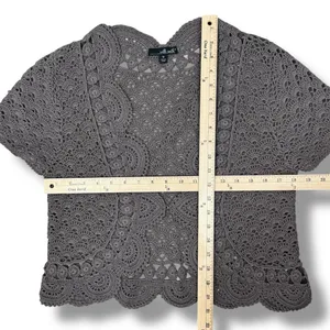 Willi Smith‎ Boho Cottage Crochet Cardigan Shrug Sweater Taupe Medium thumbnail 10