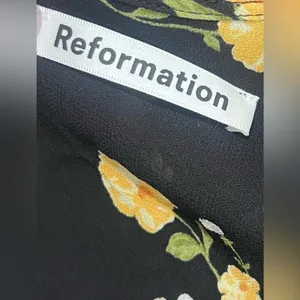 REFORMATION Black Floral Print WELLFLEET V-Neck Cutout Back Midi Dress thumbnail 12