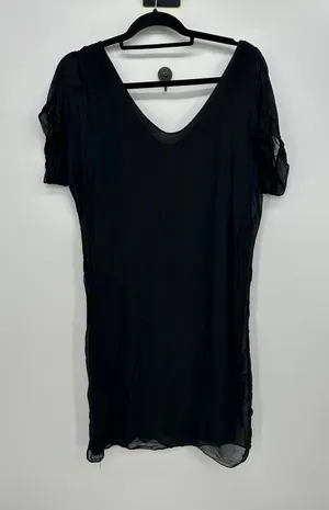 Silk‎ Blend Black Midi Dress Sz M Flowy Minimalist Neutral Made in Italy thumbnail 1