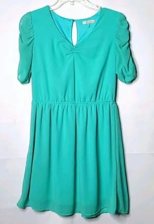 NWOT Freebird sheer poof sleeve vneck green dress sz Sm thumbnail 1