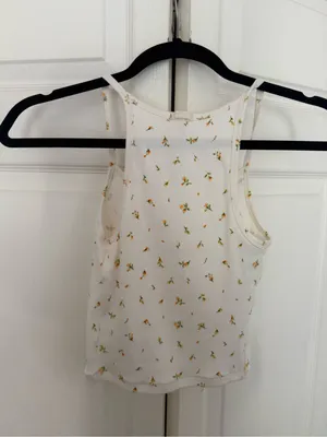 NWT Skims Cotton Rib Cami Marigold Rosebud Print White Crop Size Small thumbnail 10