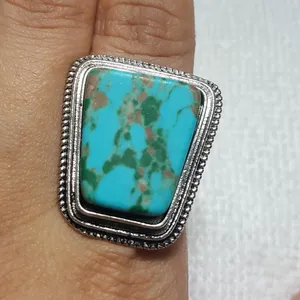 Vintage Tibet Silver Turquoise Ring Ring size - 9 RGN thumbnail 1