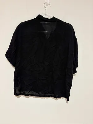 Lefties Classic cropped pocket Button-Up Short Sleeve‎ Shirt black size Medium thumbnail 2