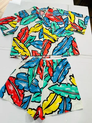 Plus Size Multicolor Leaf Print Swim Cover thumbnail 4