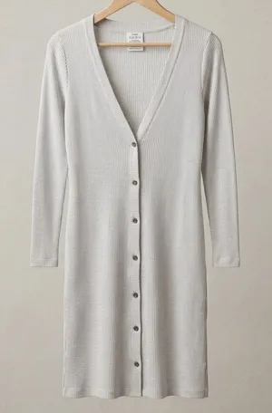 ROXY City at Night Coastal Grey Ribbed Longline Cardigan Button Front Layer thumbnail 1