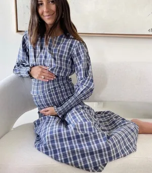 Something Navy Blanche Smocked Midi Dress Plaid Size XL SWED000212 Maternity‎ thumbnail 1