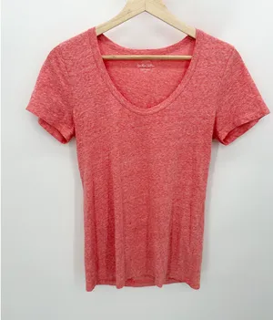 J.Crew Top Women MEDIUM Orange Speckled Cotton Short‎ Sleeve Round Neck T-Shirt thumbnail 1