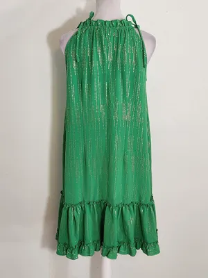 Signature by Robbie Bee Sleeveless Green and Gold Ruffle Mini Dress Size Small thumbnail 4