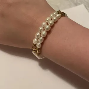Beautiful NWOT - Gold Tone Faux Pearl Bead Spiral Bangle Bracelet thumbnail 1