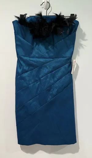 NEW Vintage Teeze Me Mini Dress XS/S* Turquoise Strapless Feathers Party Hoco thumbnail 1