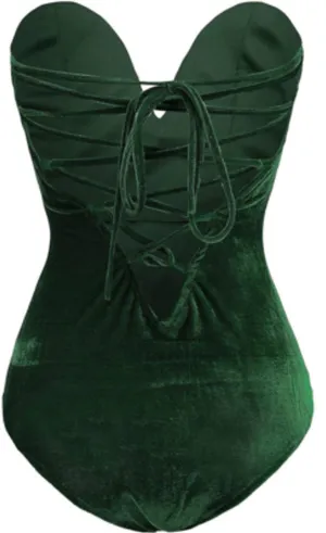 Emerald Green Velvet Bodysuit Size L thumbnail 5