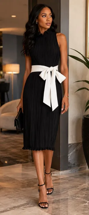 New Alice + Olivia Shayna Belted Pleated Dress – Size 4 – Black thumbnail 1